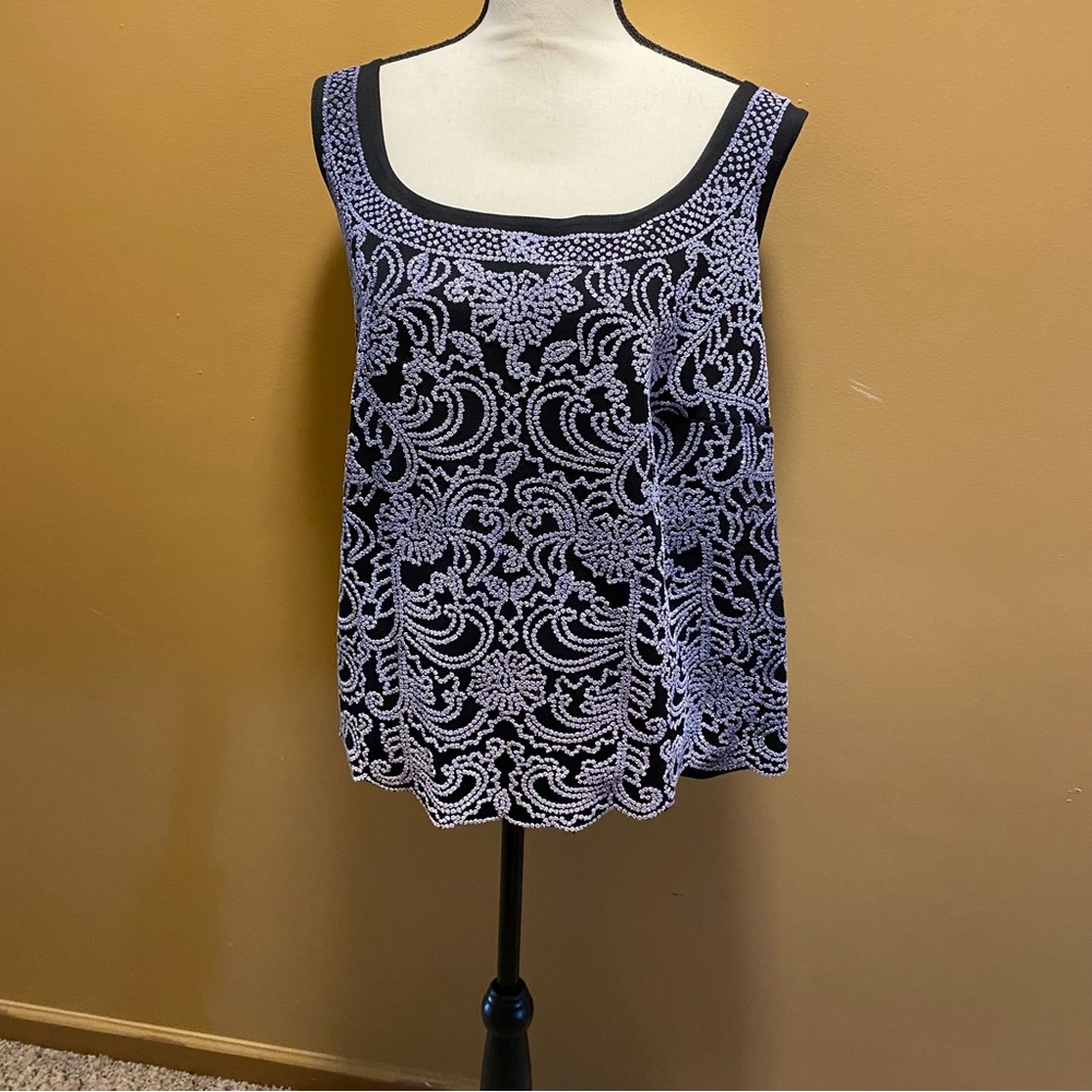 Women Jump Apparel black tank beaded rhinestone glittery special occasion top 2X